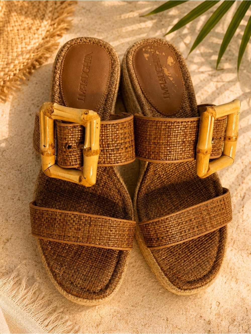 J. McLaughlin Fleur Raffia Espadrille Platform Wedge Sandals Bamboo Buckle Sz 6 - Picture 7 of 8